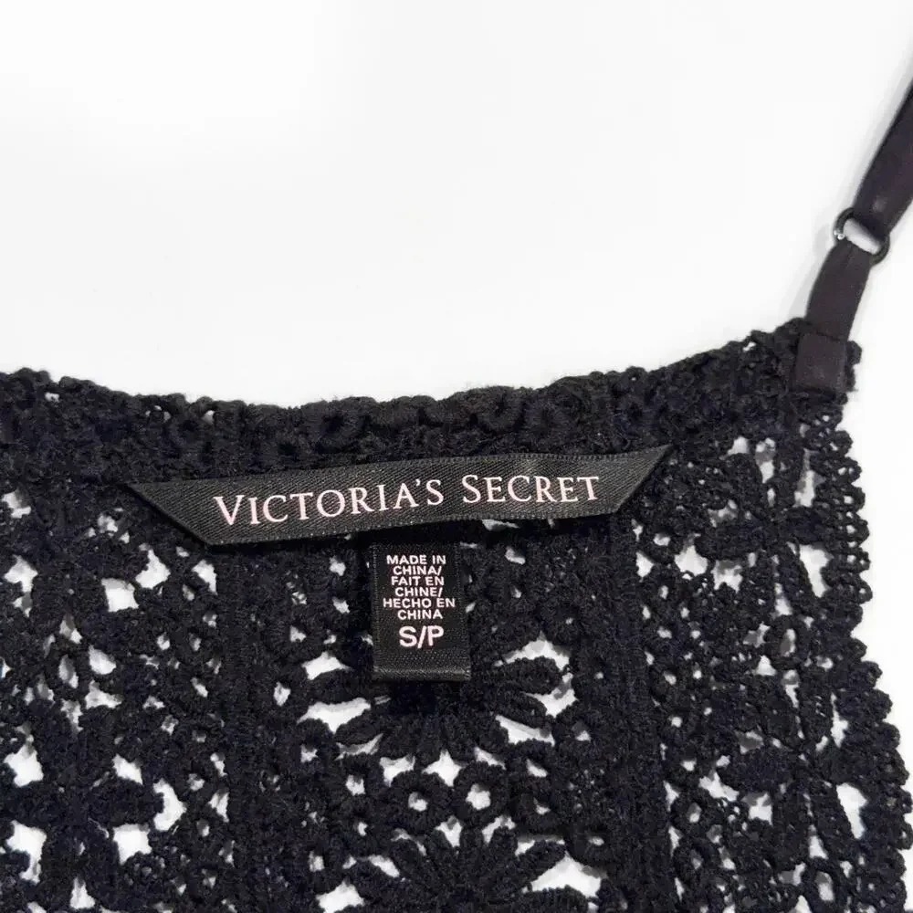 VICTORIA'S SECRET Crochet Lace Sleeveless Racerback Midi Dress (Black | Size S)